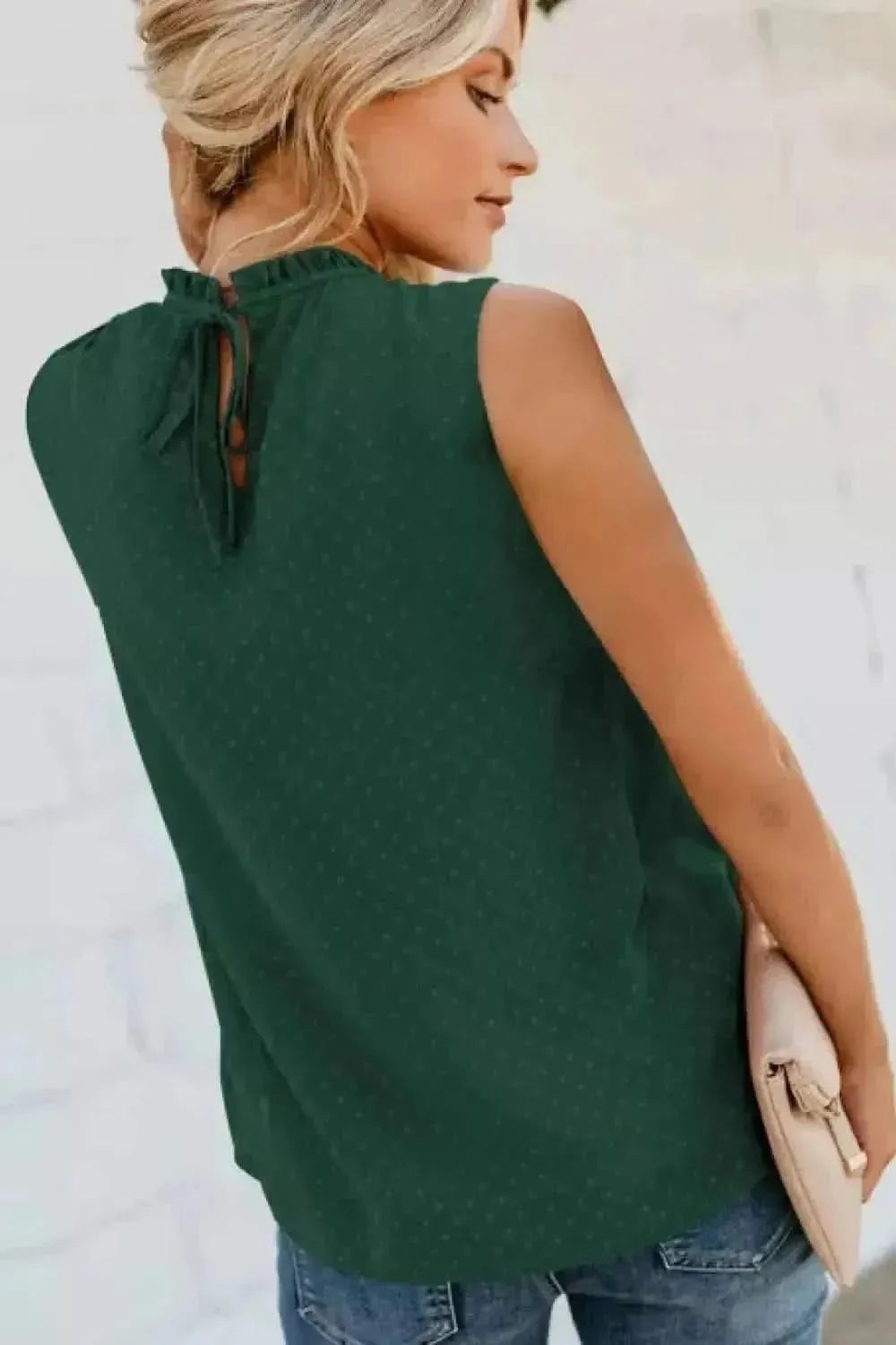 Smocked Tie Back Frill Trim Tank - Bad Moms Club
