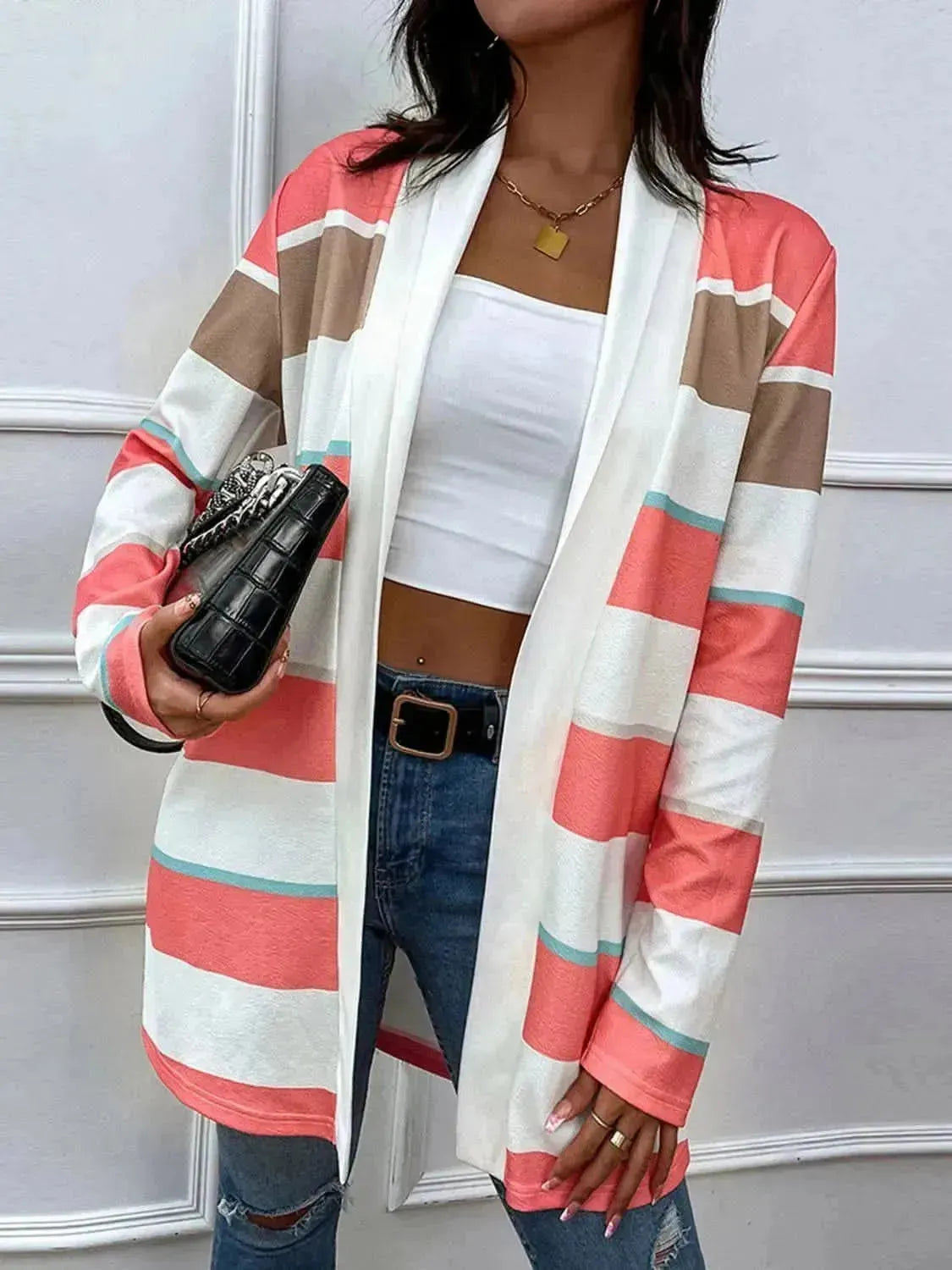 Striped Open Front Longline Cardigan - Bad Moms Club