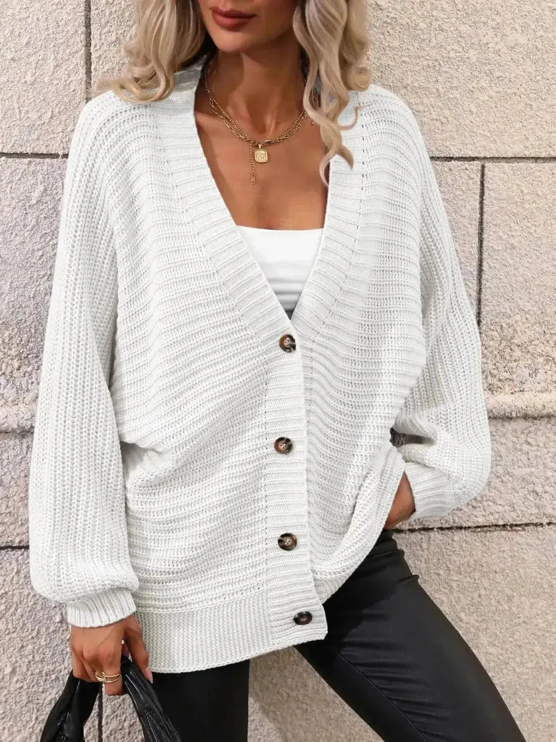 Button Down Horizontal-Ribbing Longline Cardigan - Bad Moms Club