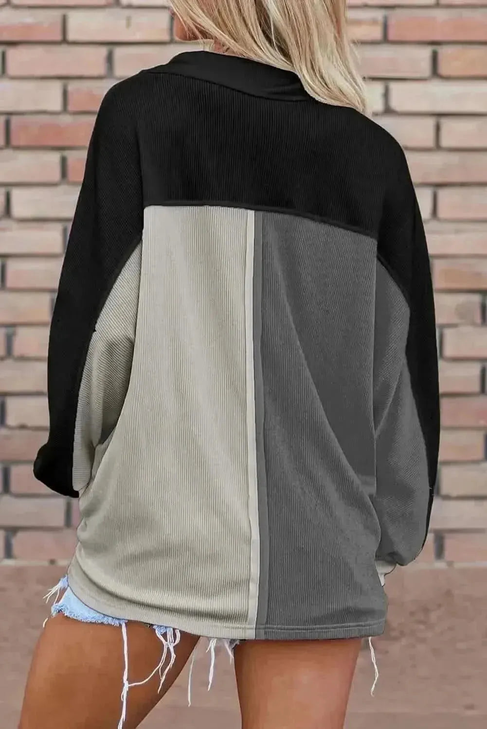 Pocketed Contrast Long Sleeve Sweatshirt - Bad Moms Club