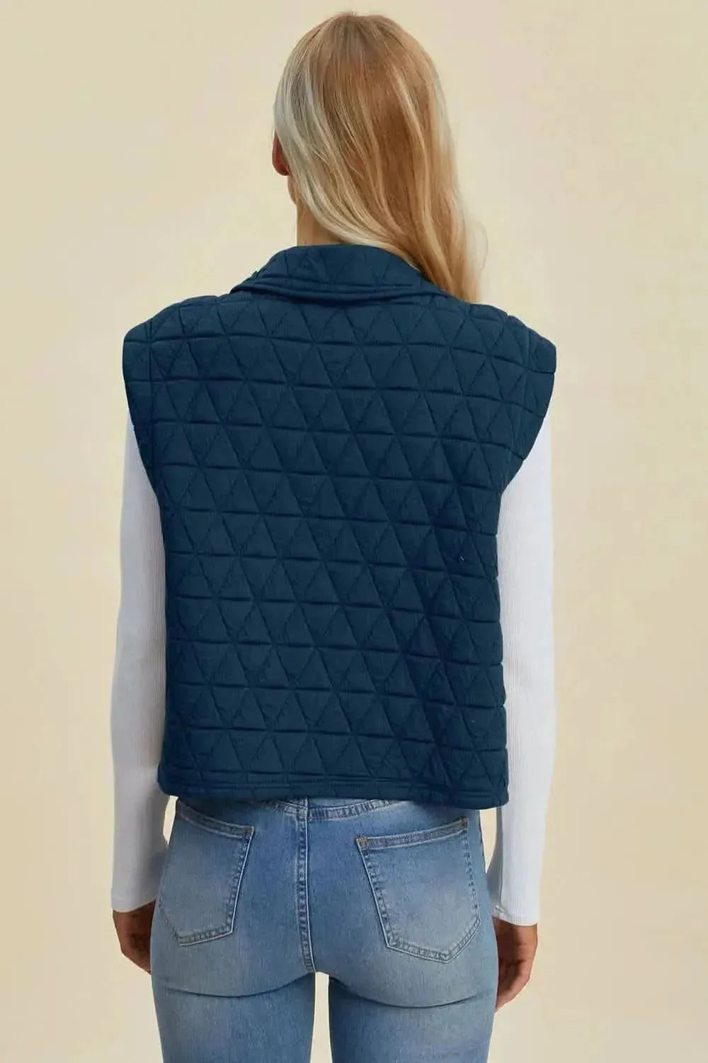 Double Take Full Size Pocketed Texture Snap Down Vest Coat - Bad Moms Club