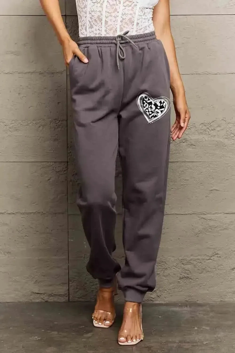 Simply Love Simply Love Full Size Drawstring Heart Graphic Long Sweatpants - Bad Moms Club