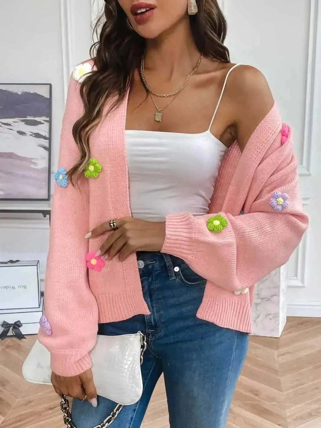 Floral Long Sleeve Open Front Cardigan - Bad Moms Club
