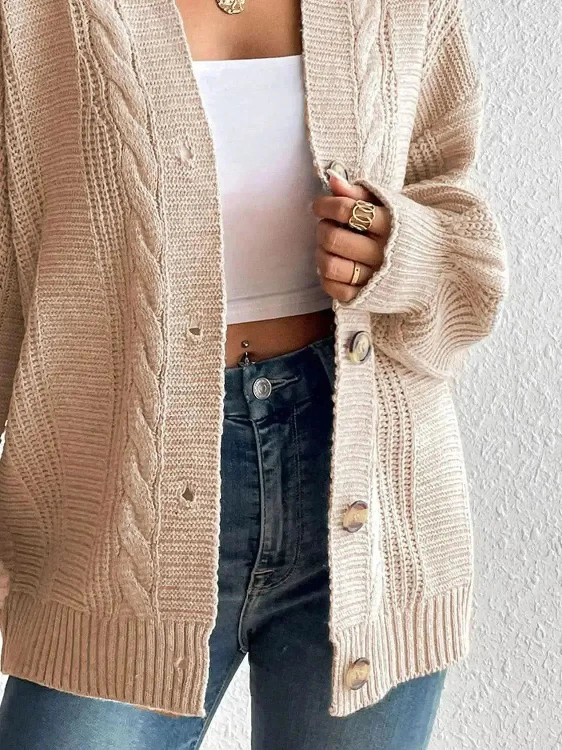 Cable-Knit Button Down Cardigan - Bad Moms Club