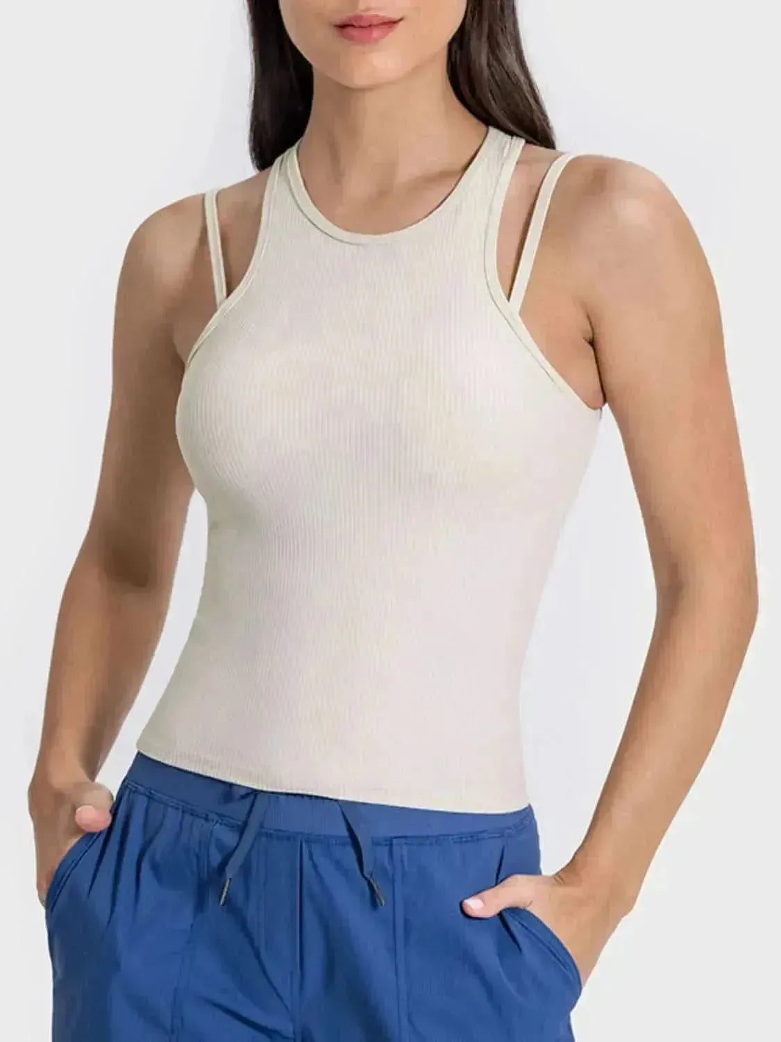 Cutout Round Neck Racerback Active Tank - Bad Moms Club