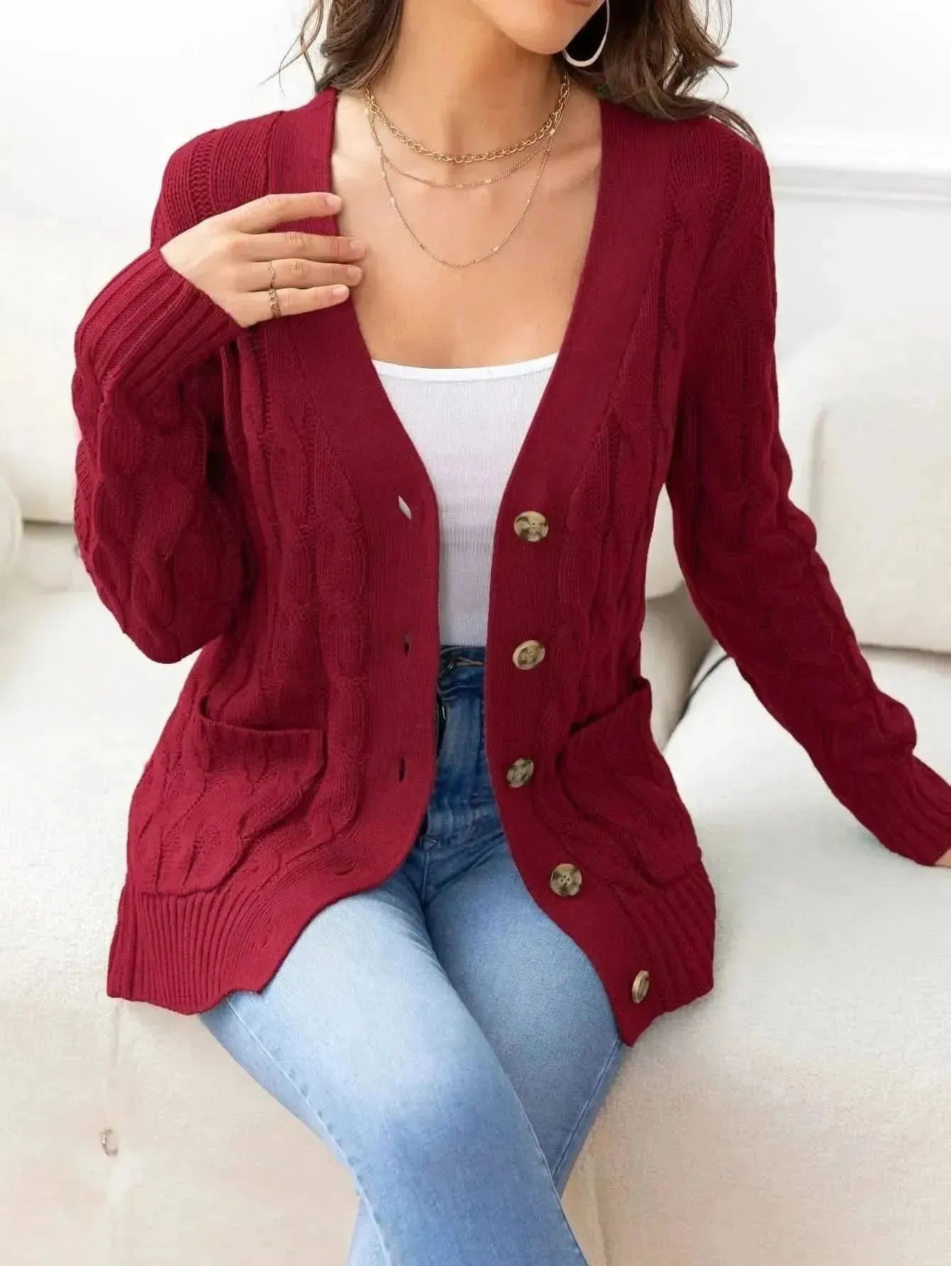 Button Down Cable-Knit Cardigan - Bad Moms Club