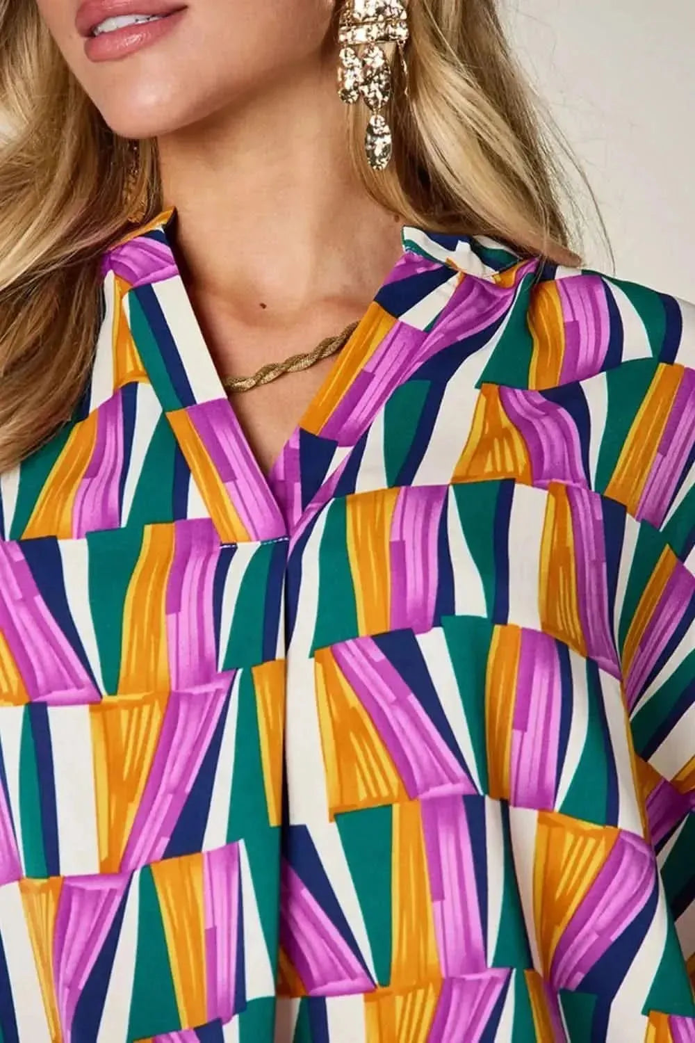 Double Take Full Size Geometric Notched Dolman Sleeve Top - Bad Moms Club