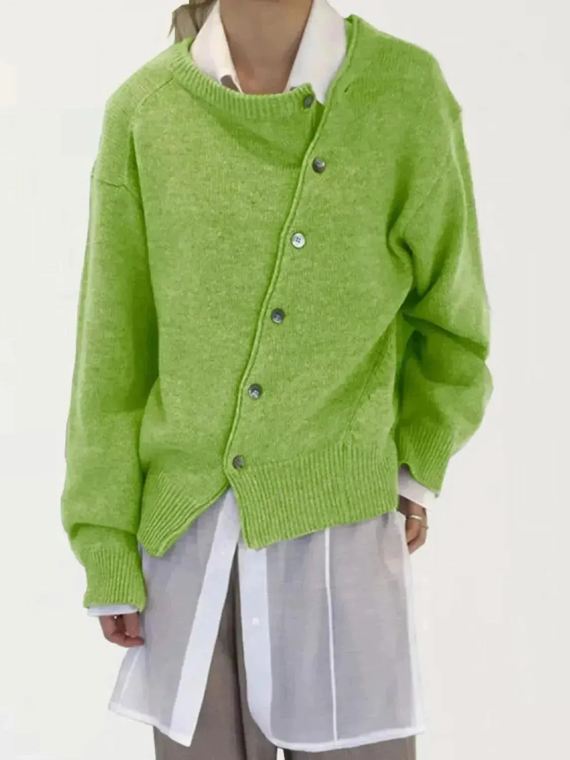 Dropped Shoulder Buttoned Cardigan - Bad Moms Club