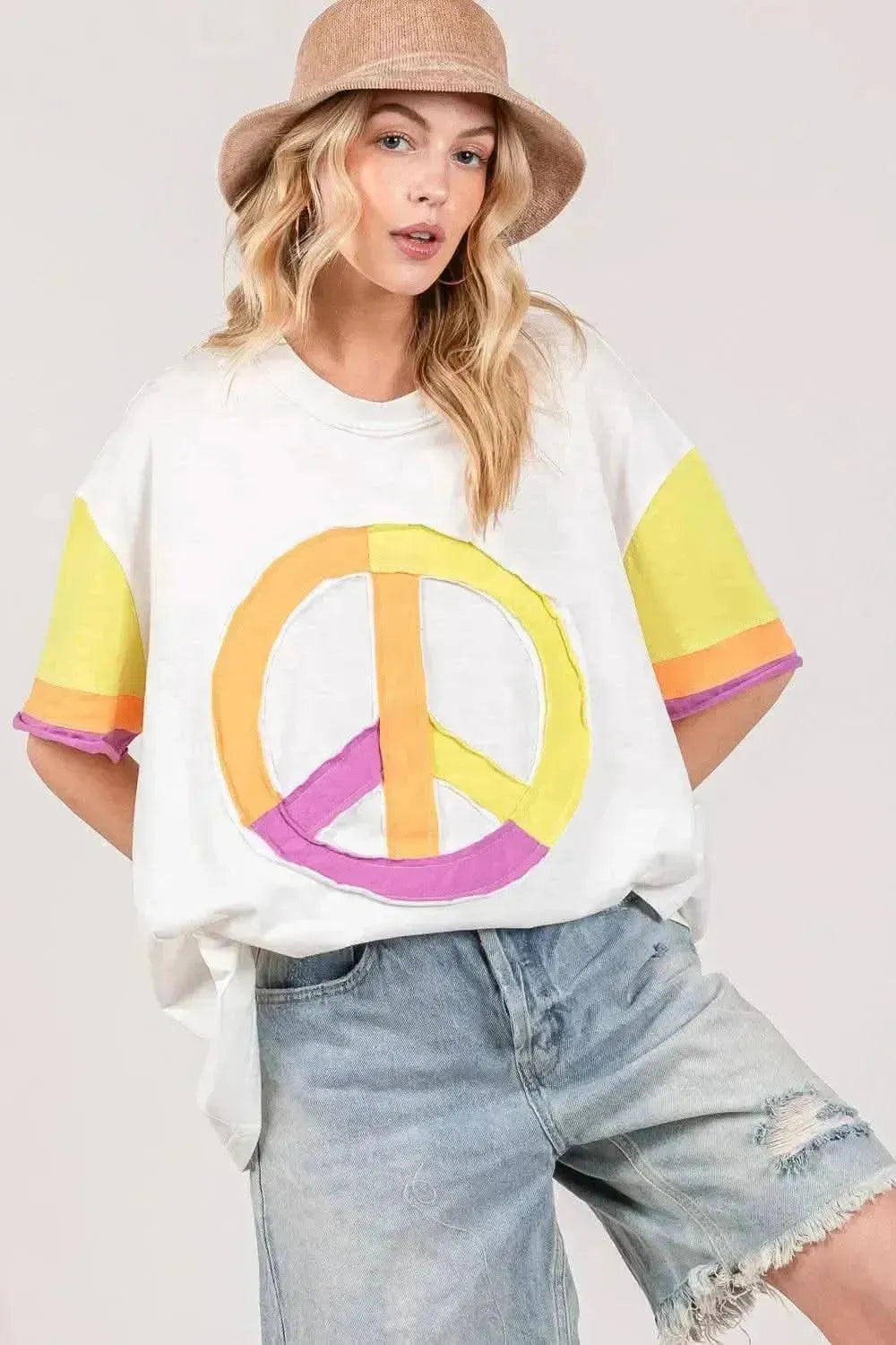 SAGE + FIG Color Block Peace Applique T-Shirt - Bad Moms Club