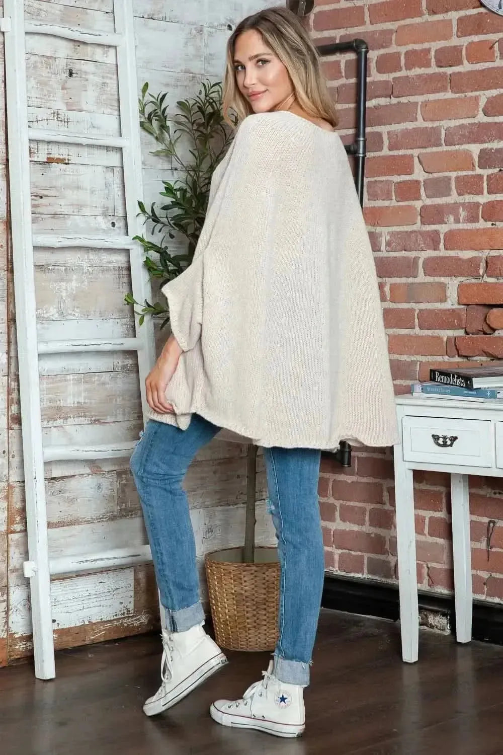 Round Neck Batwing Sleeve Sweater - Bad Moms Club