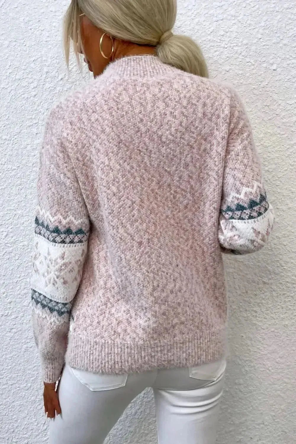 Snowflake Pattern Mock Neck Sweater - Bad Moms Club