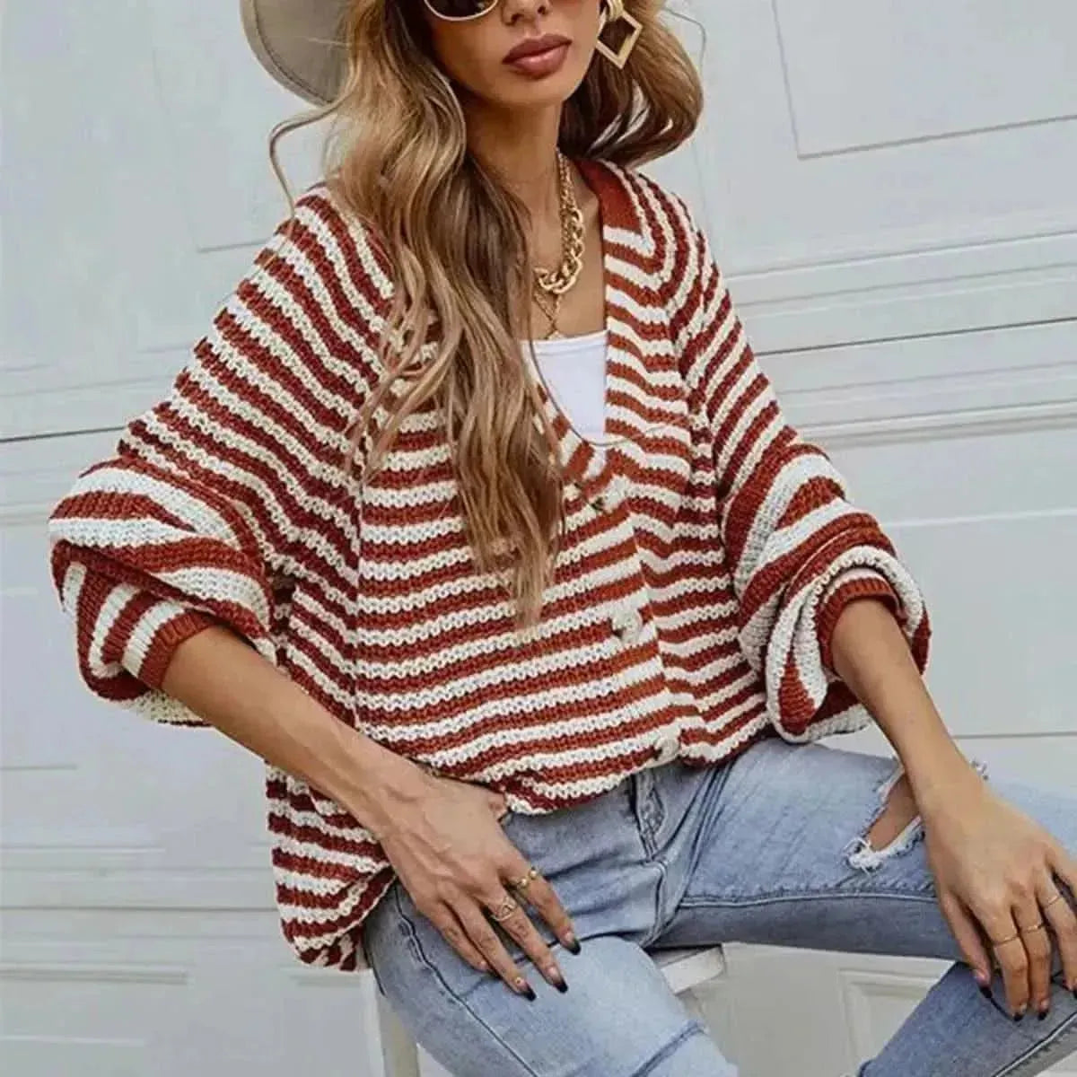 Striped Button Down Long Sleeve Cardigan - Bad Moms Club