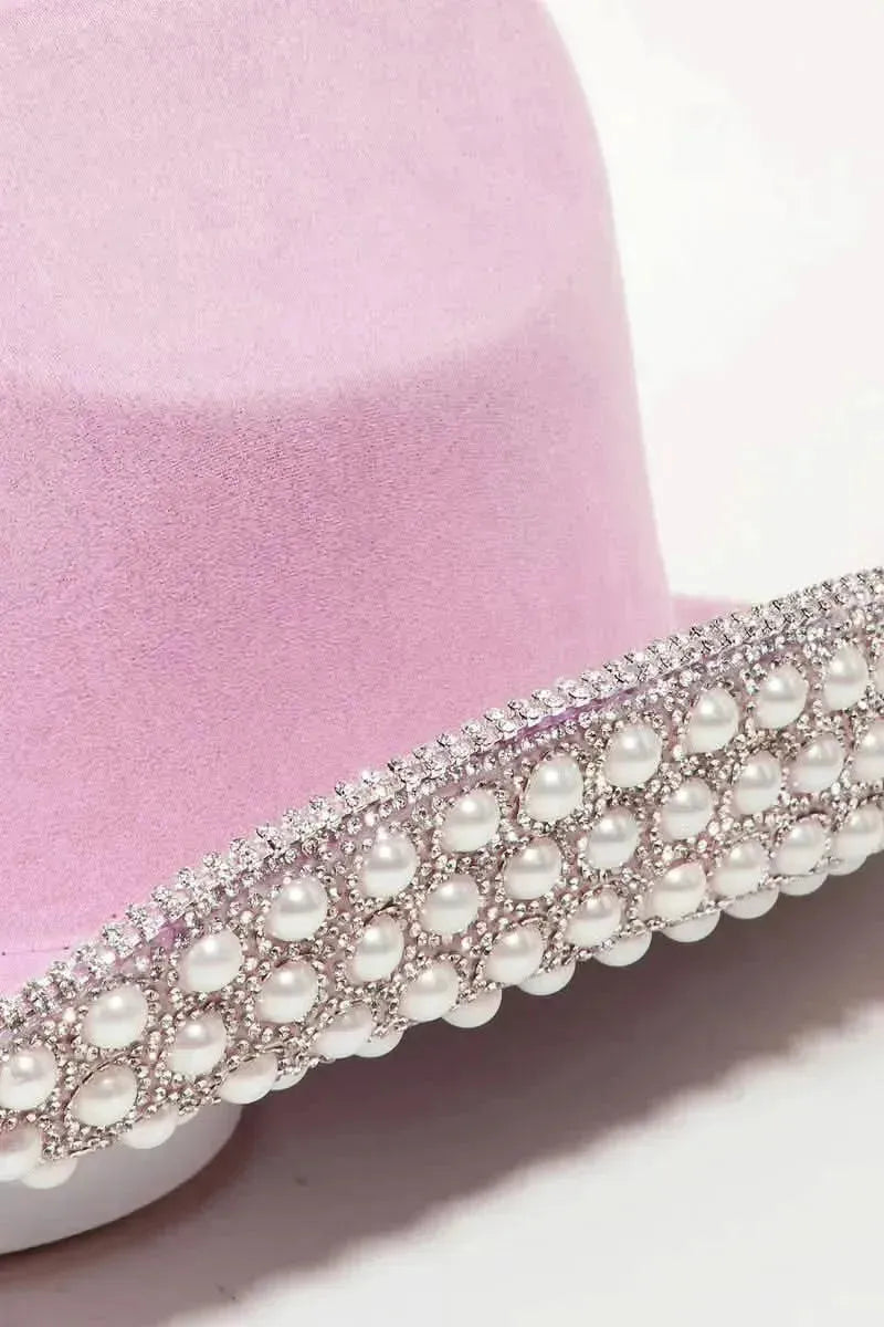Fame Pave Rhinestone Pearl Trim Cowboy Hat - Bad Moms Club