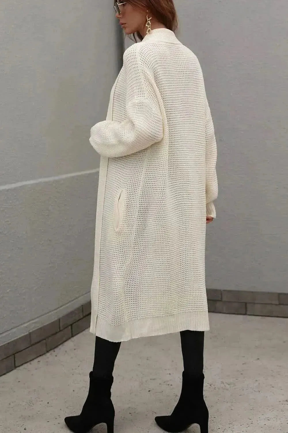 Waffle Knit Open Front Duster Cardigan With Pockets - Bad Moms Club