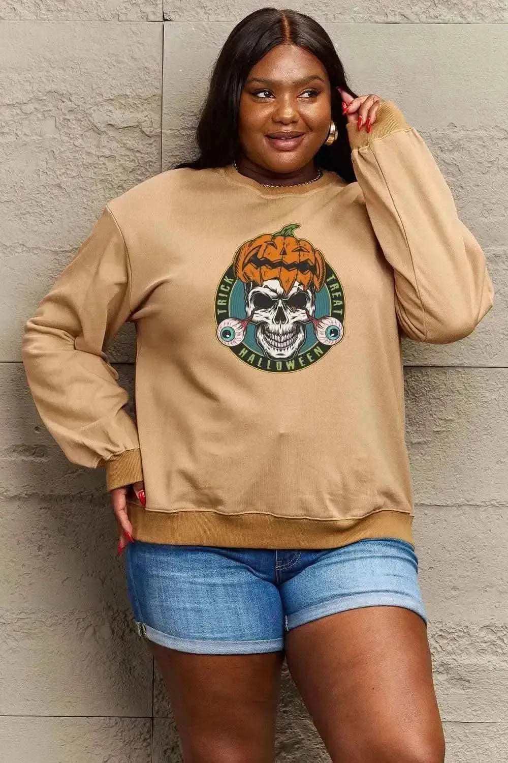 Simply Love Full Size Skull Graphic Sweatshirt - Bad Moms Club