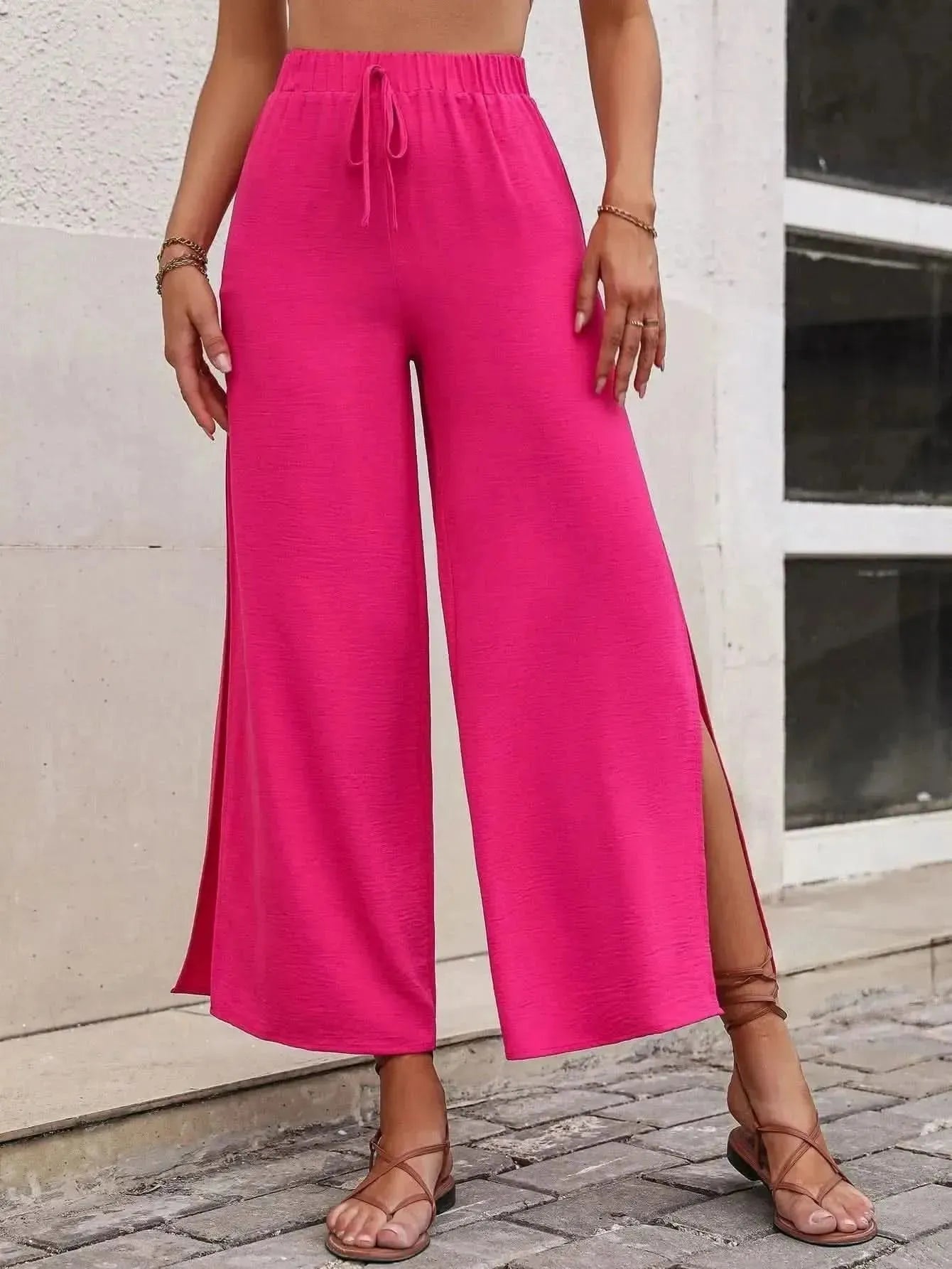 Honey High Waist Slit Wide Leg Pants - Bad Moms Club