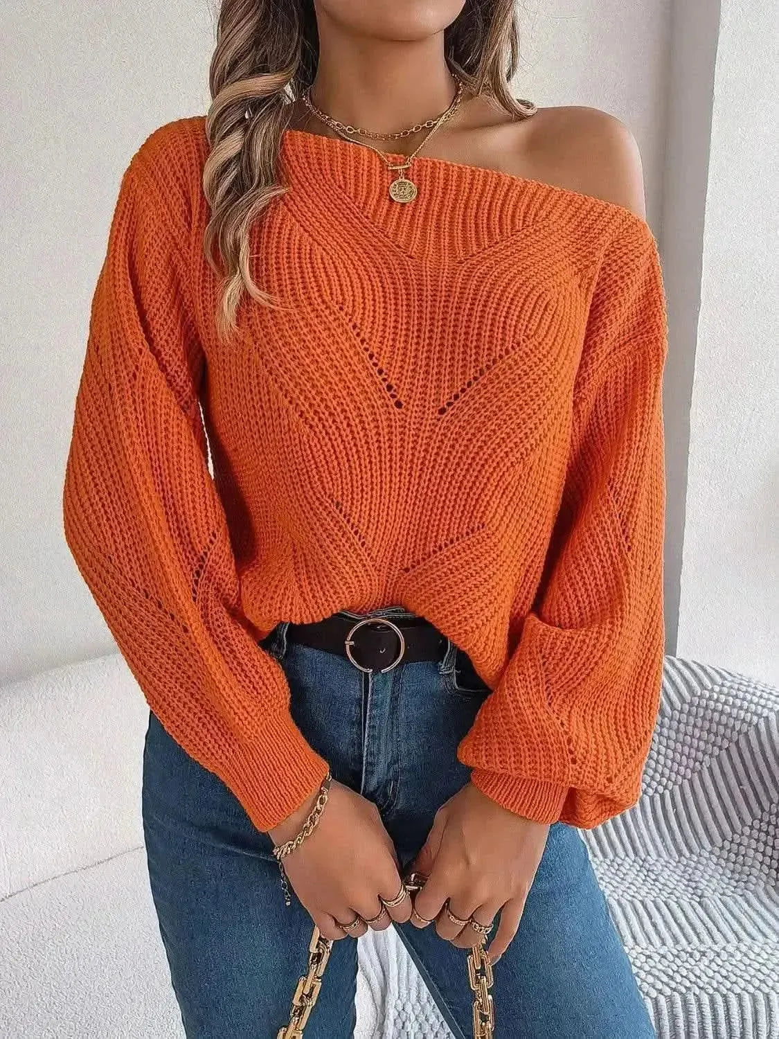 Openwork Long Sleeve Sweater - Bad Moms Club