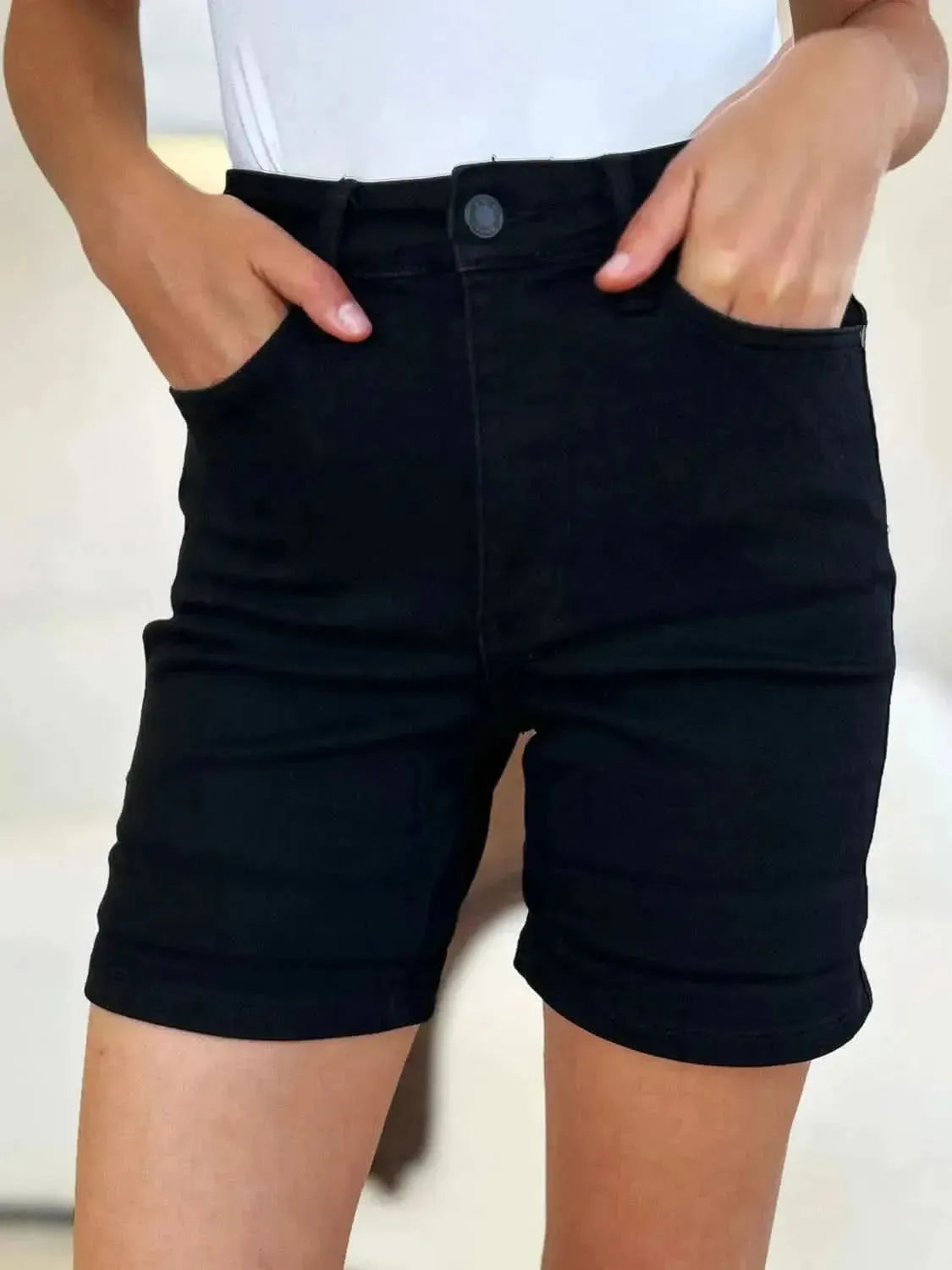 Judy Blue Full Size High Waist Tummy Control Cuffed Denim Shorts - Bad Moms Club