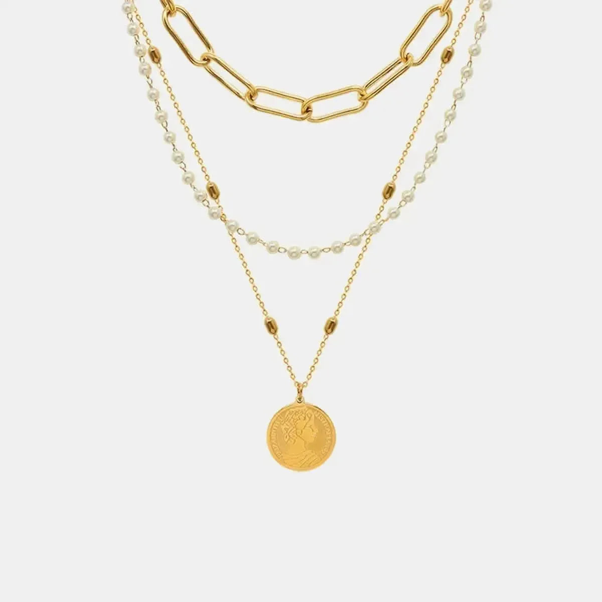 Synthetic Pearl Titanium Steel Three-Layered Necklace - Bad Moms Club