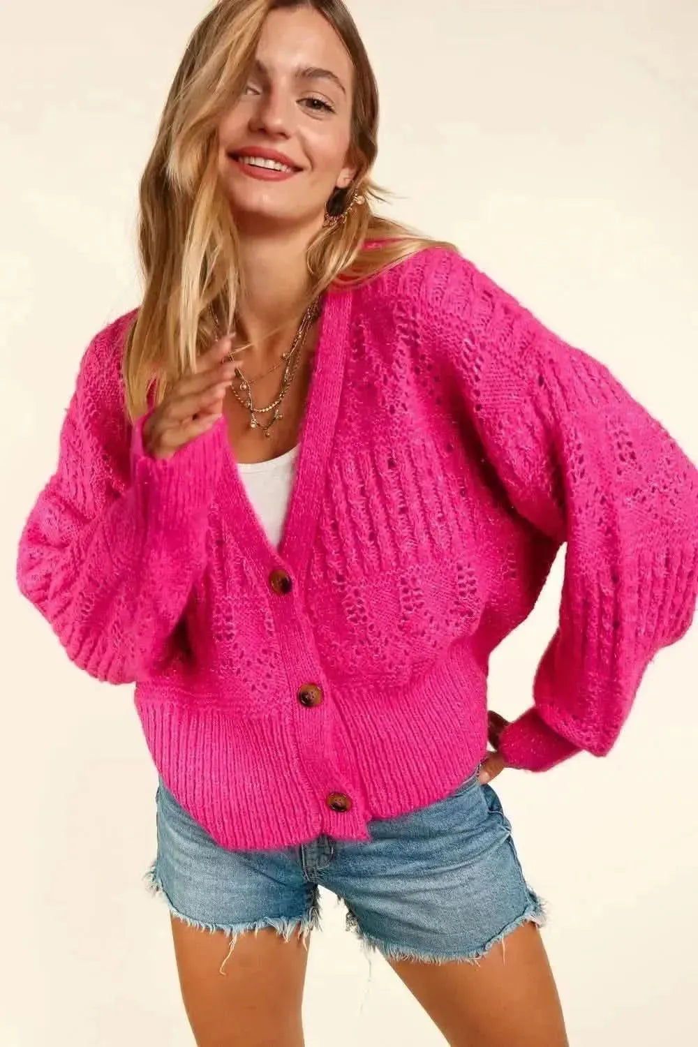 Haptics Full Size Button Down Crop Long Sleeve Cardigan - Bad Moms Club