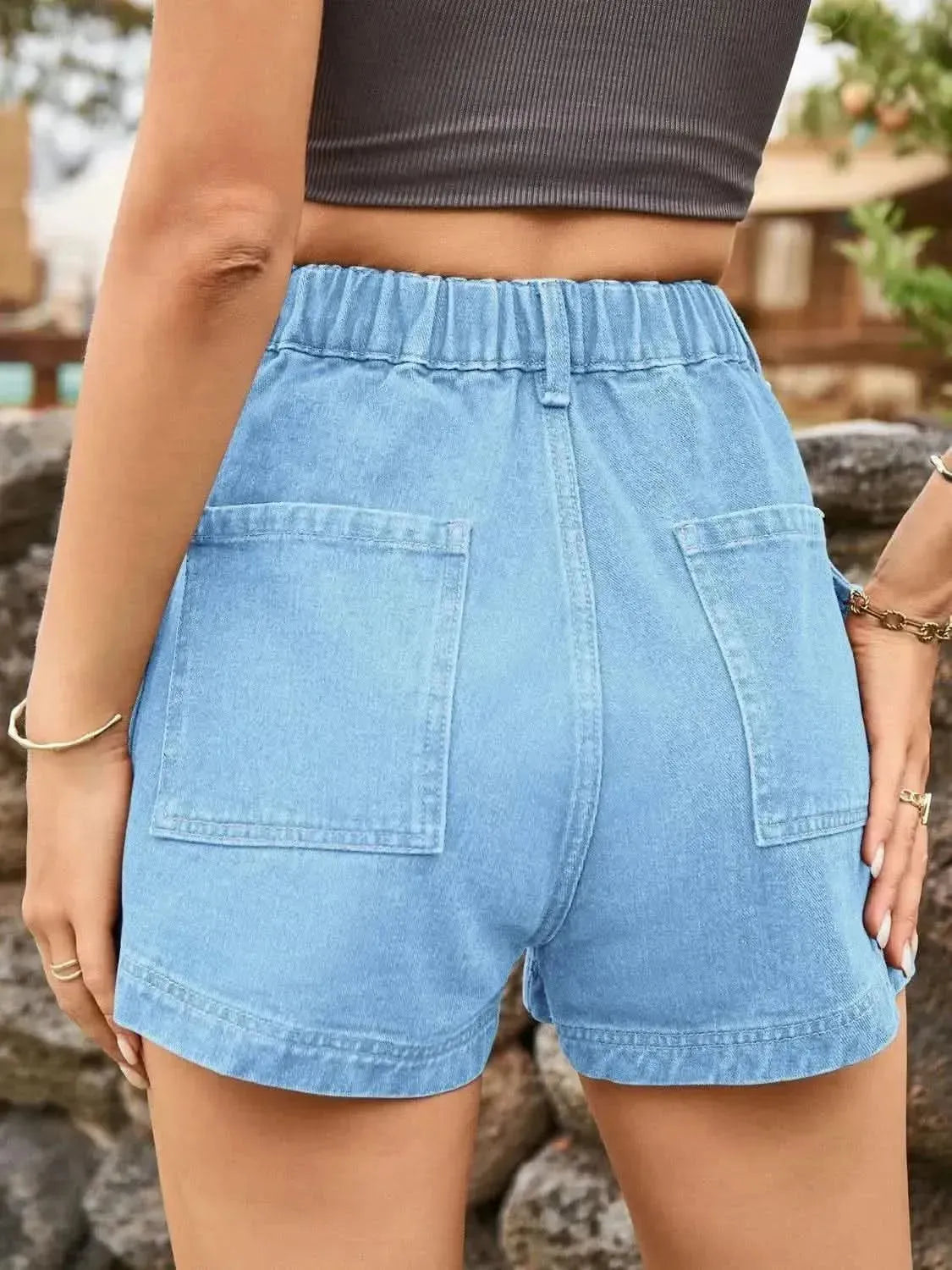 High Waist Denim Shorts with Pockets - Bad Moms Club