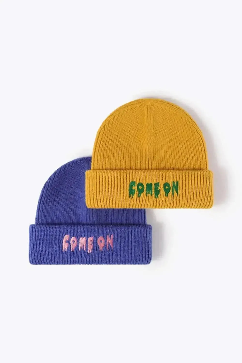 COME ON Embroidered Cuff Knit Beanie - Bad Moms Club
