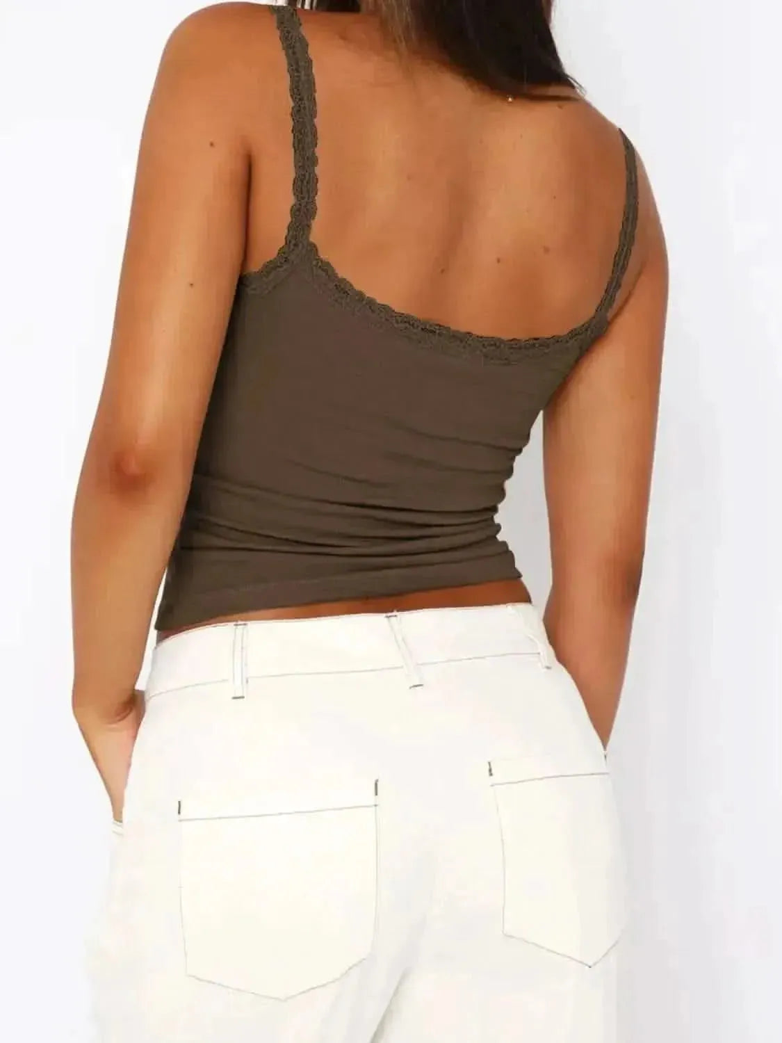 Lace Trim Straight Neck Cami - Bad Moms Club