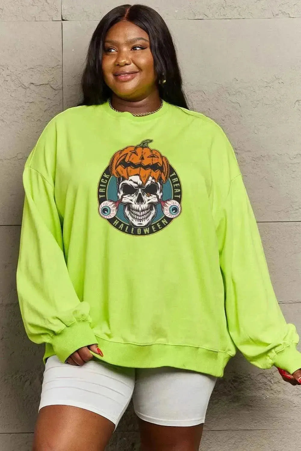 Simply Love Full Size Skull Graphic Sweatshirt - Bad Moms Club