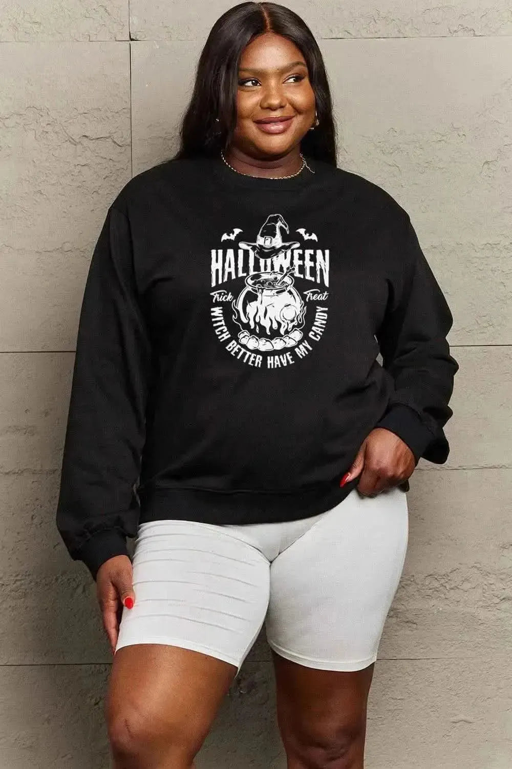 Simply Love Full Size Graphic Round Neck Sweatshirt - Bad Moms Club