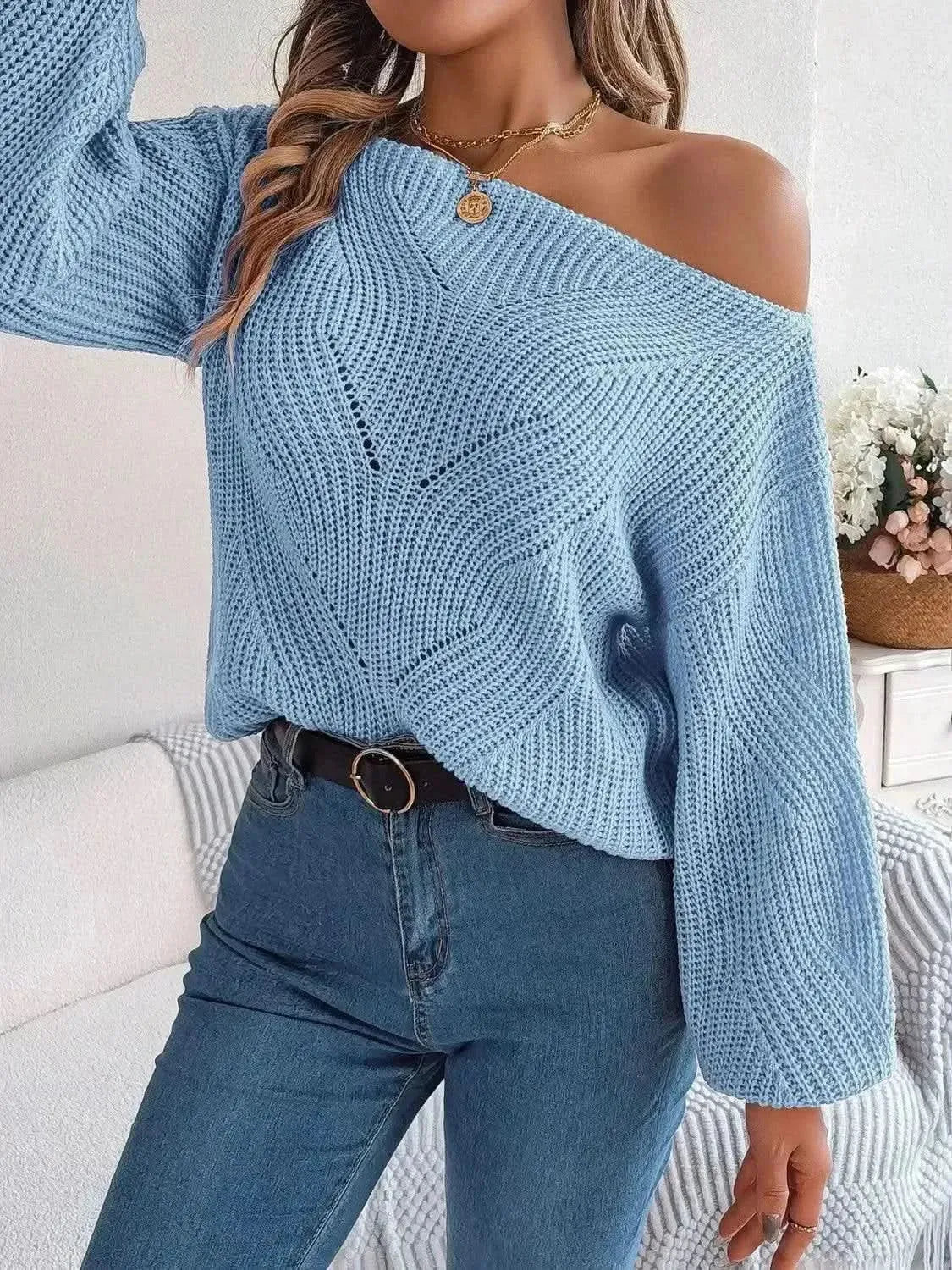 Openwork Long Sleeve Sweater - Bad Moms Club
