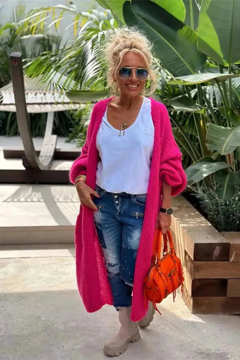 Letter Dropped Shoulder Long Sleeve Cardigan - Bad Moms Club