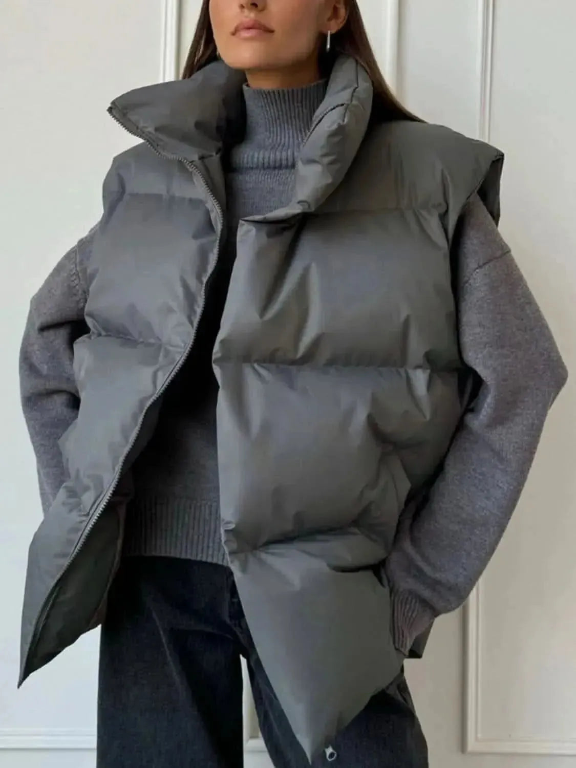 Zip Up Turtleneck Vest Coat - Bad Moms Club