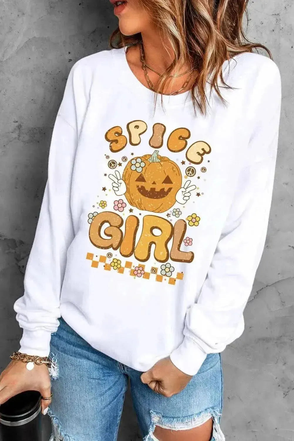 Round Neck Long Sleeve SPICE GIRL Graphic Sweatshirt - Bad Moms Club