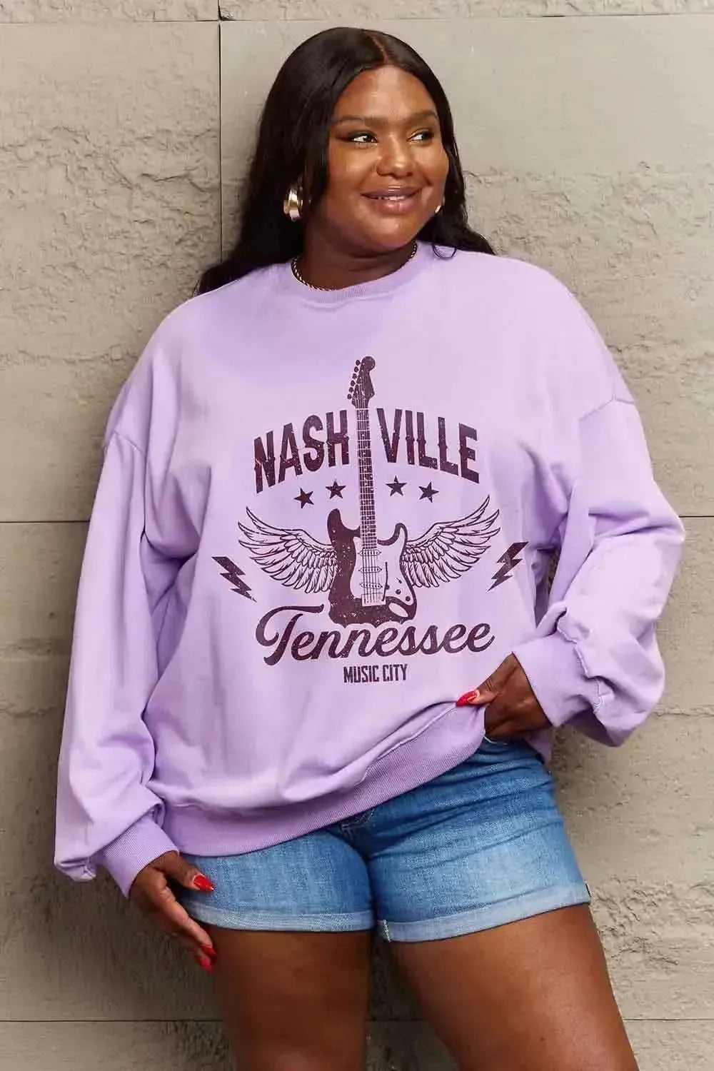 Simply Love Simply Love Full Size NASHVILLE TENNESSEE MUSIC CITY Graphic Sweatshirt - Bad Moms Club