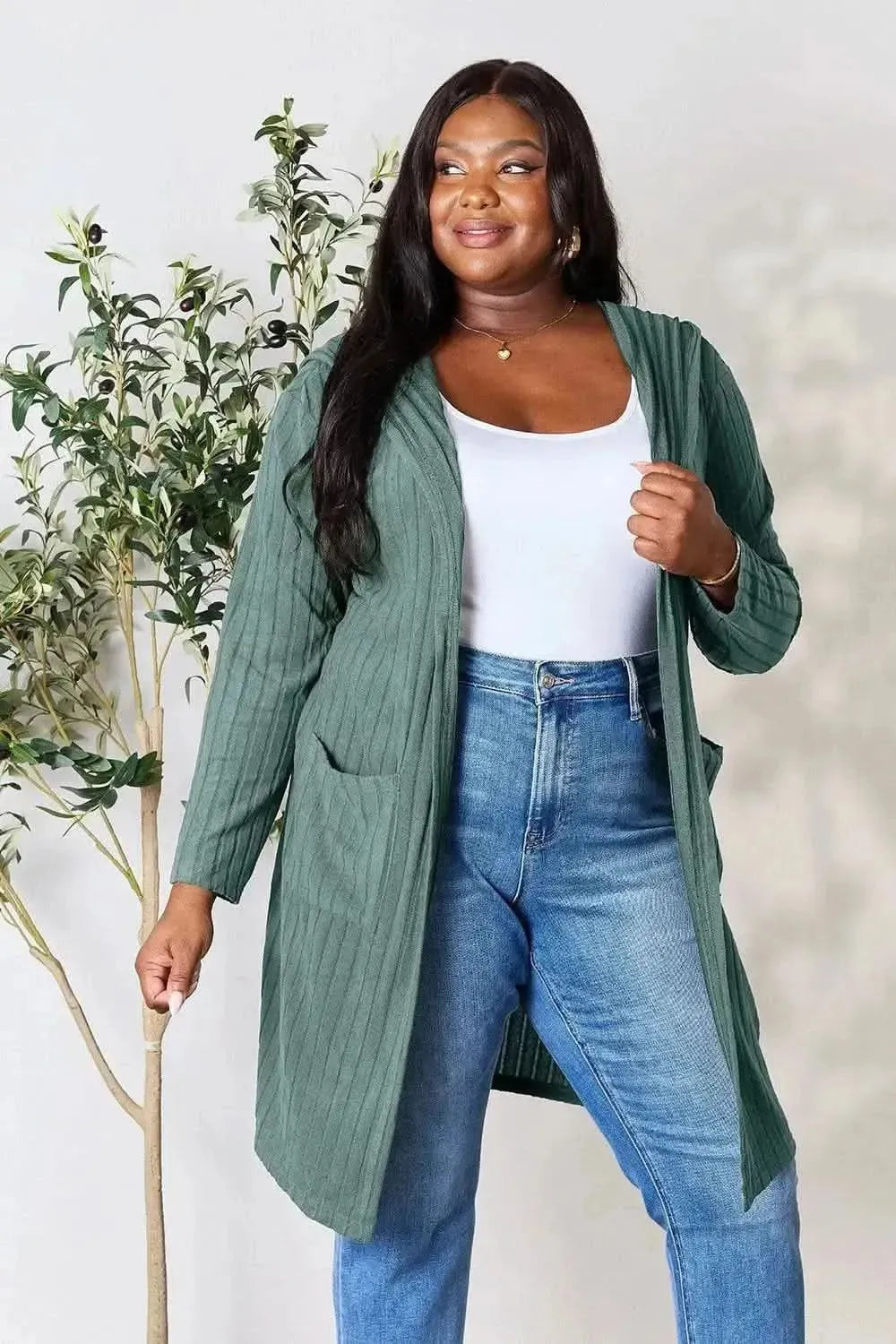 Basic Bae Full Size Hooded Sweater Cardigan - Bad Moms Club