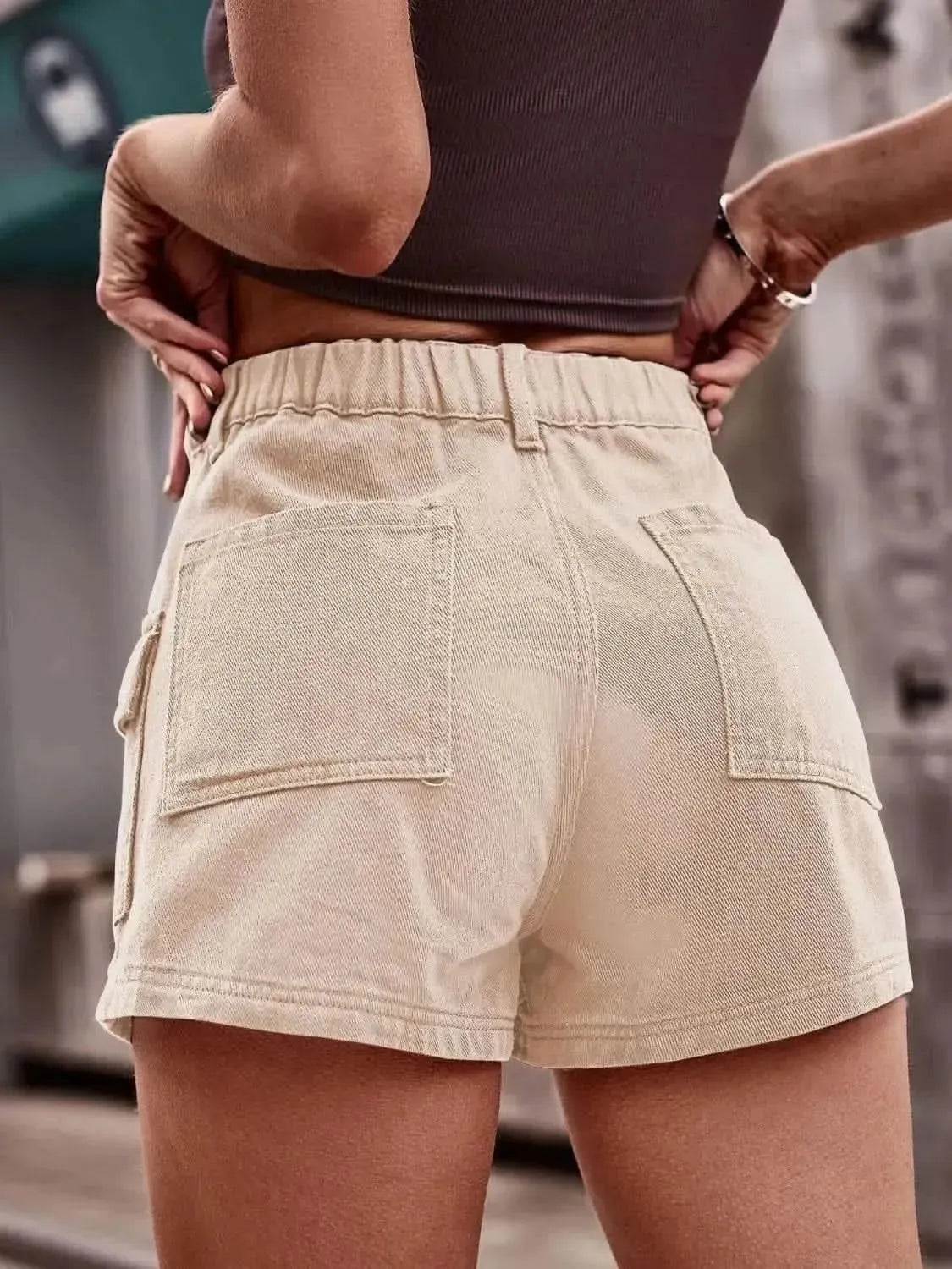 High Waist Denim Shorts with Pockets - Bad Moms Club