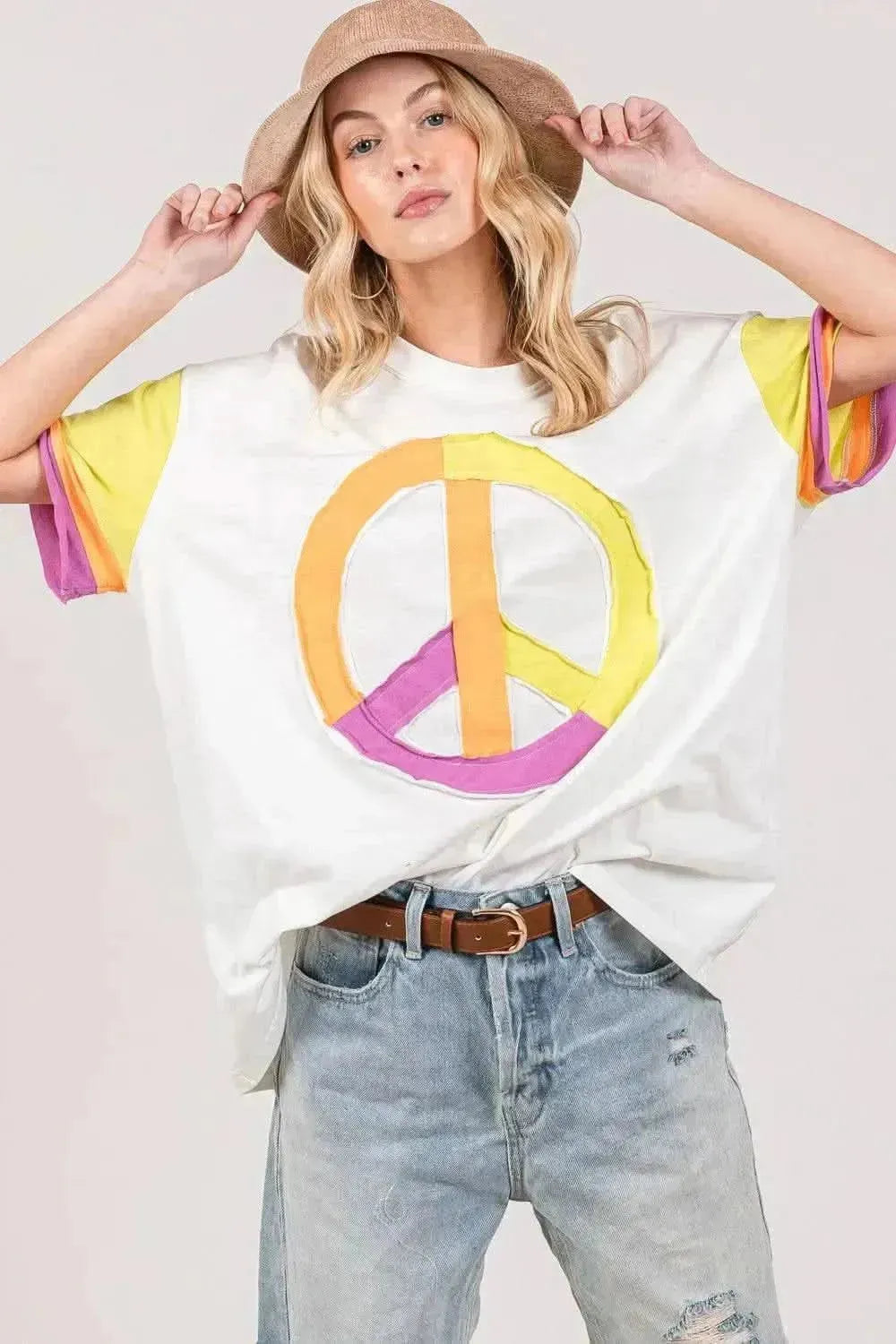 SAGE + FIG Color Block Peace Applique T-Shirt - Bad Moms Club