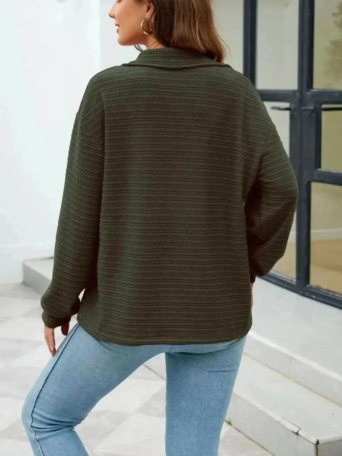 Quarter-Zip Collared Drop Shoulder Sweatshirt - Bad Moms Club