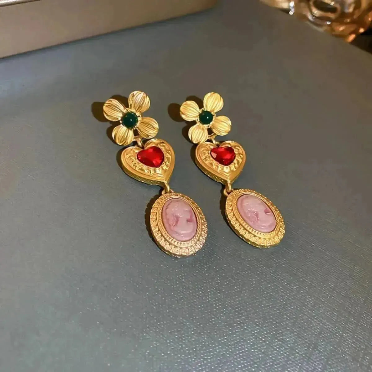 Copper Inlaid Rhinestone Vintage Earrings - Bad Moms Club