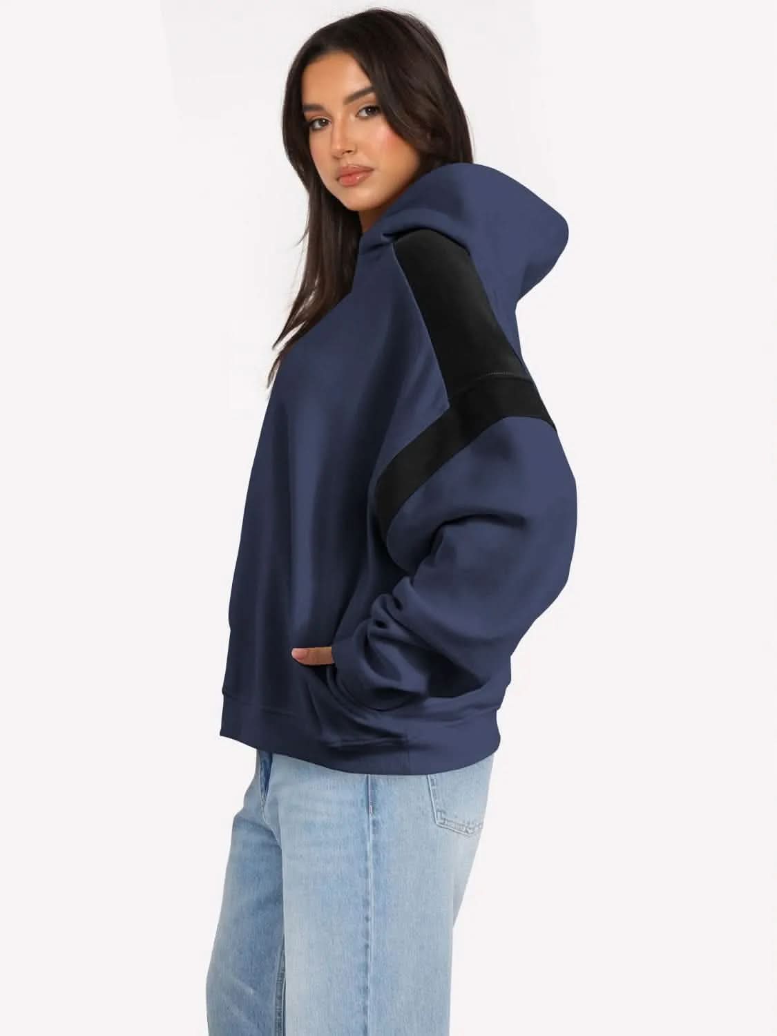 Contrast Dropped Shoulder Long Sleeve Hoodie - Bad Moms Club