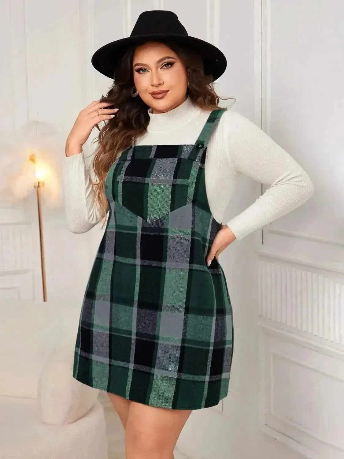 Honey Plus Size Plaid Wide Strap Overall Dress - Bad Moms Club