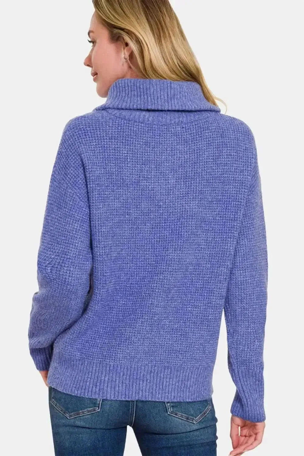 Zenana Half Zip Long Sleeve Sweater - Bad Moms Club