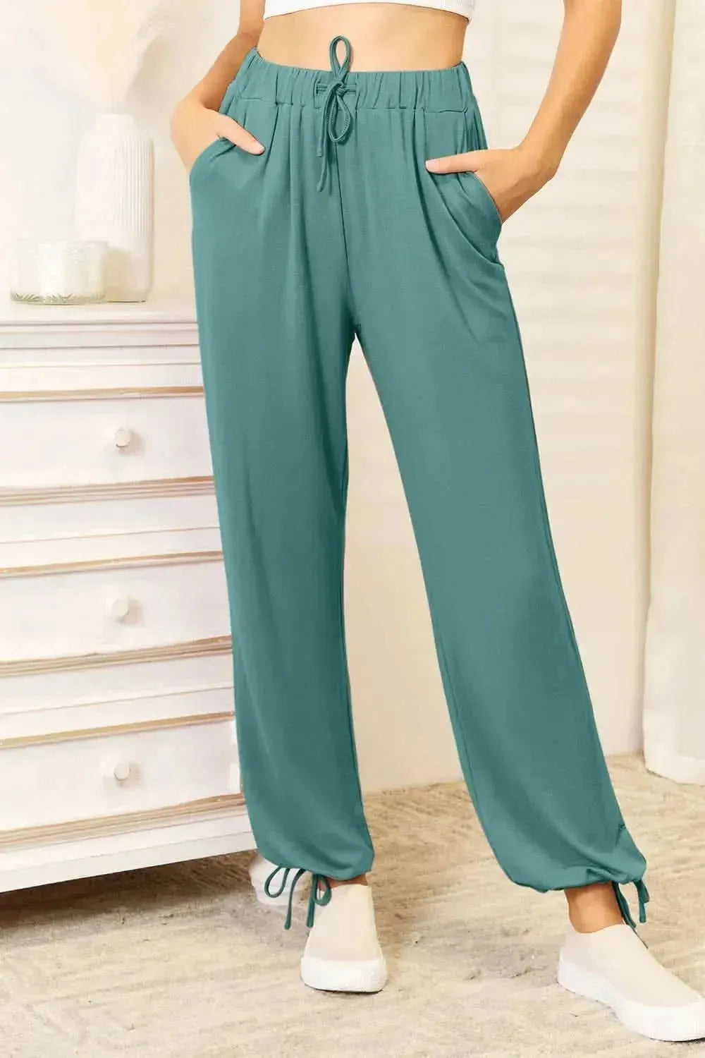 Basic Bae Full Size Soft Rayon Drawstring Waist Pants with Pockets - Bad Moms Club