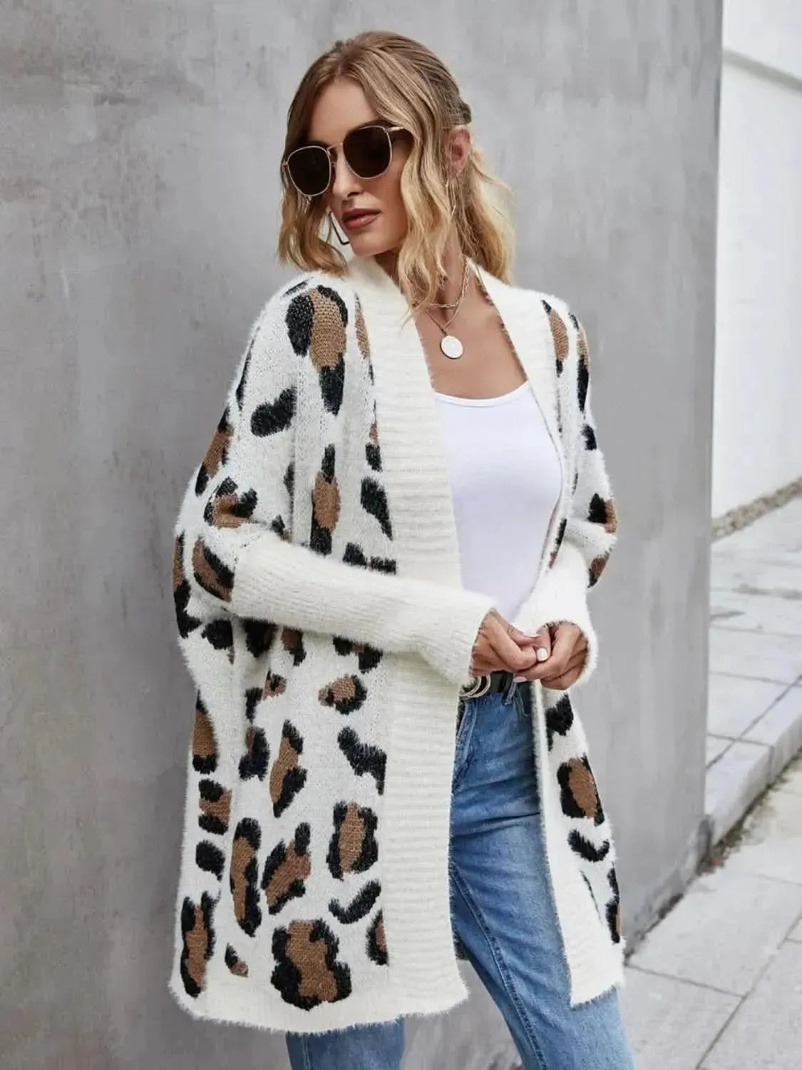 Leopard Pattern Fuzzy Cardigan - Bad Moms Club