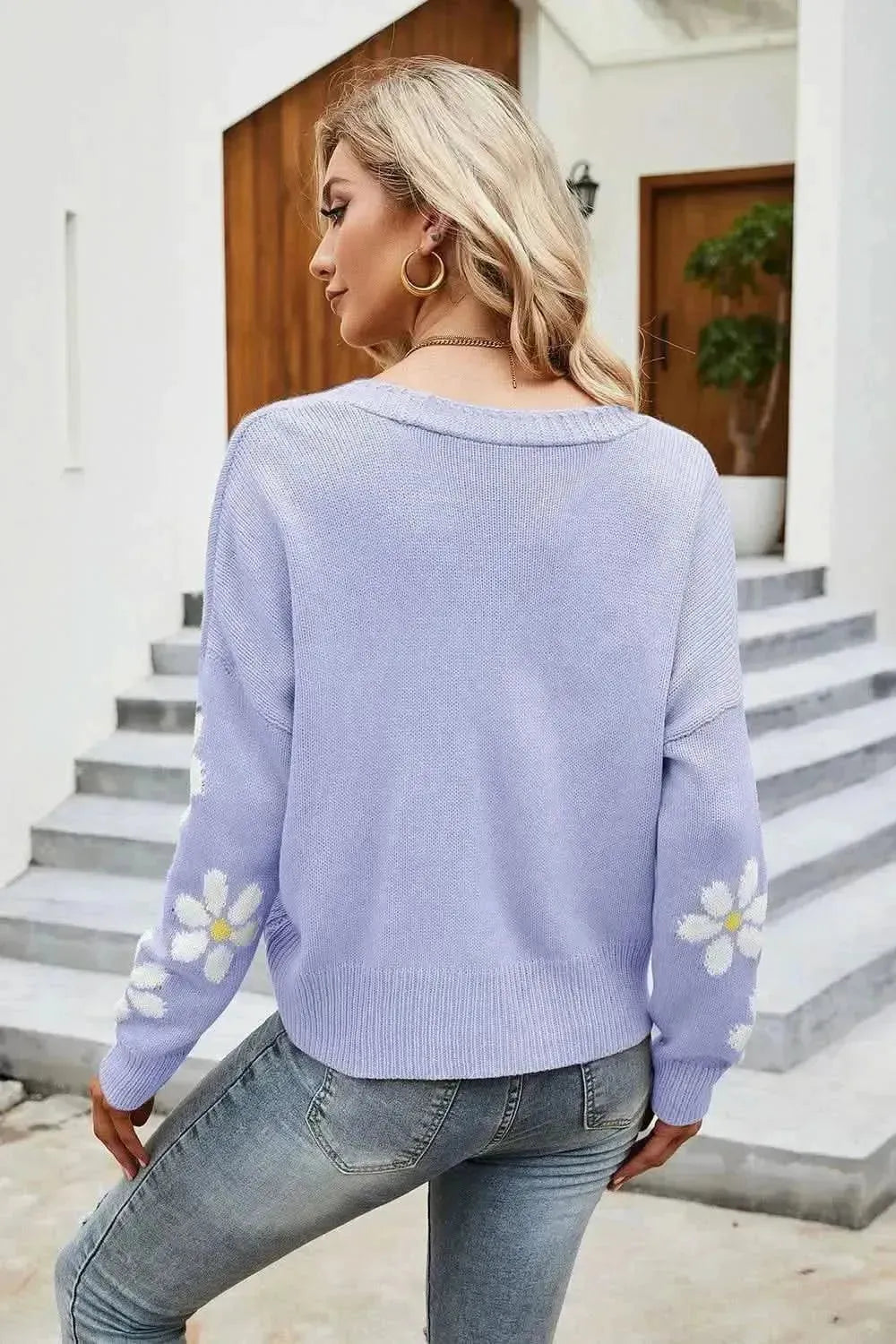 Flower Pattern Button Front Cardigan - Bad Moms Club