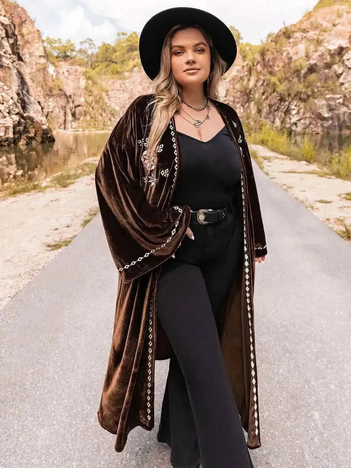 Plus Size Embroidery Open Front Long Sleeve Cardigan - Bad Moms Club