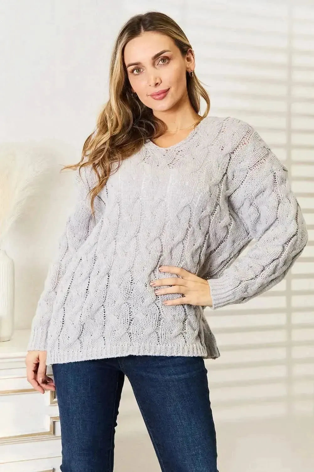 Woven Right Cable-Knit Hooded Sweater - Bad Moms Club