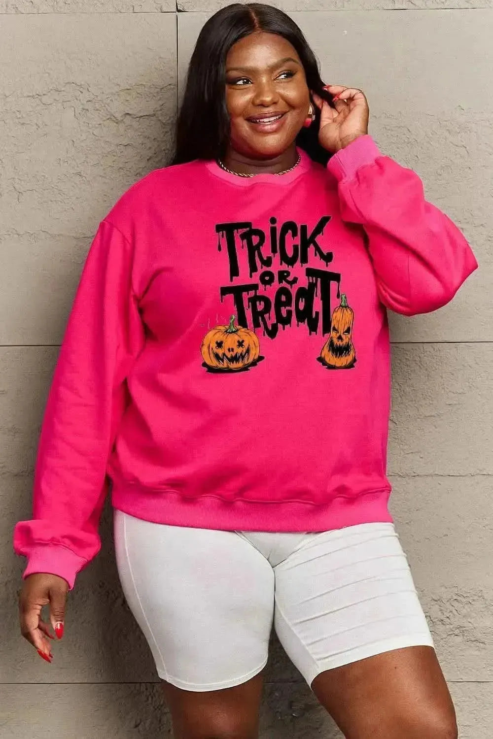Simply Love Full Size TRICK OR TREAT Graphic Sweatshirt - Bad Moms Club