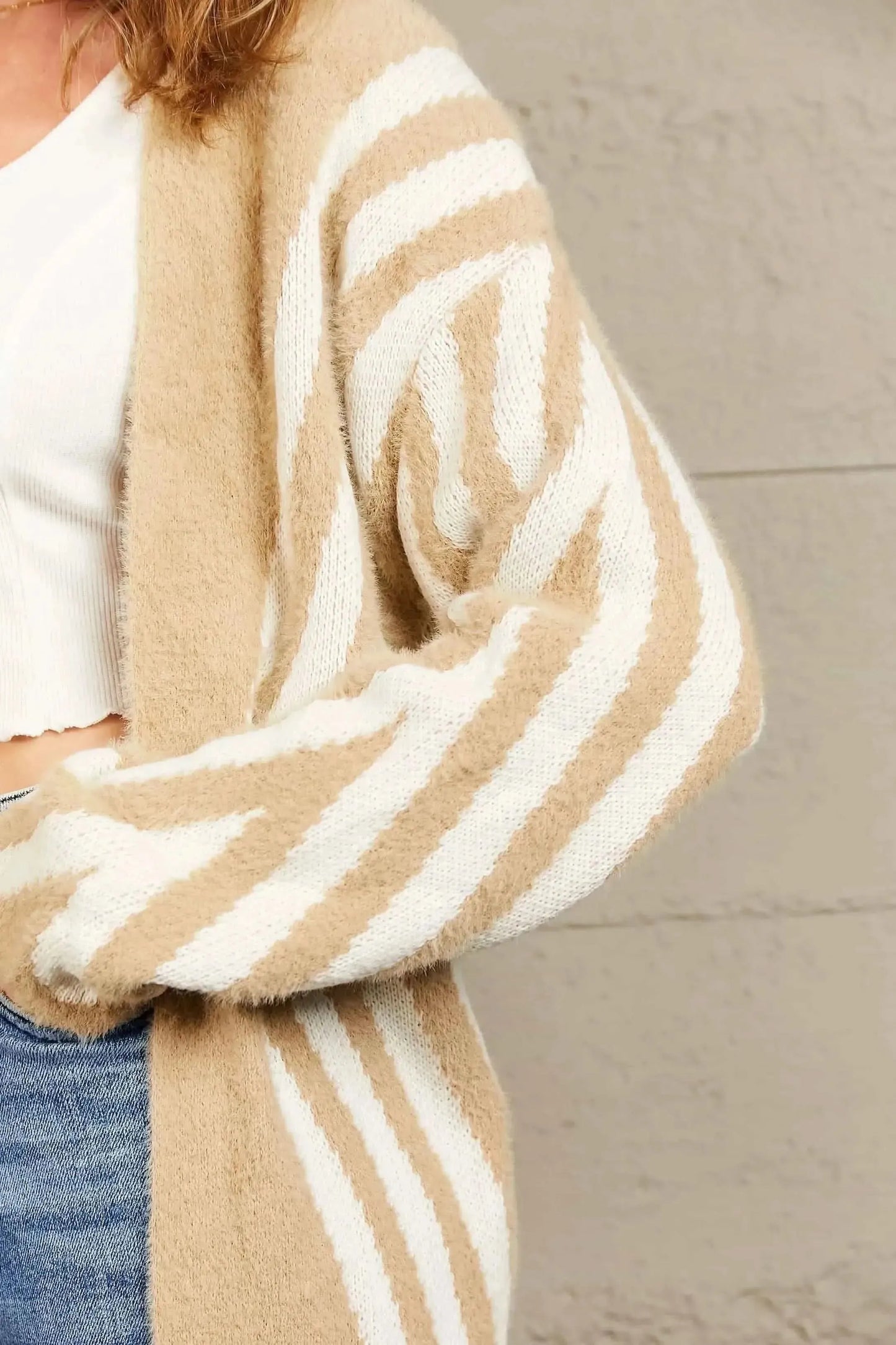 Woven Right Two-Tone Open Front Fuzzy Longline Cardigan - Bad Moms Club