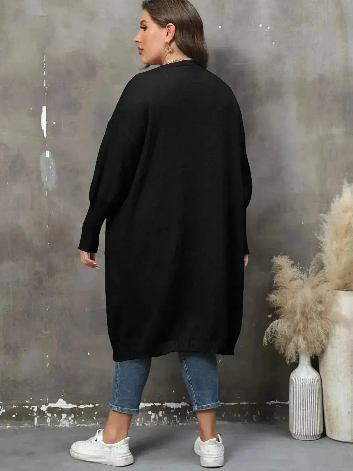 Plus Size Long Sleeve Pocketed Cardigan - Bad Moms Club